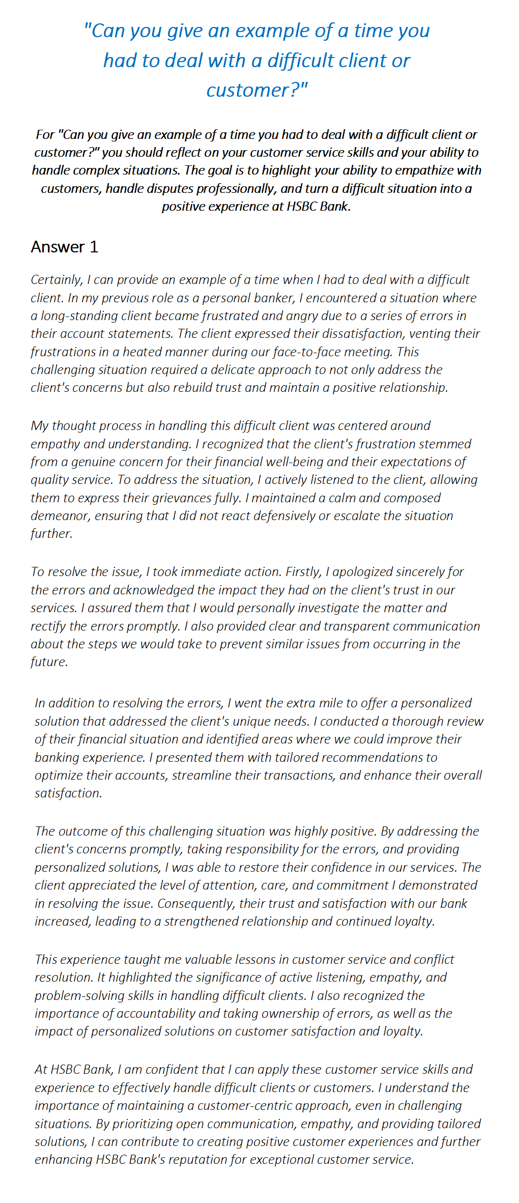 HSBC Interview Questions & Answers