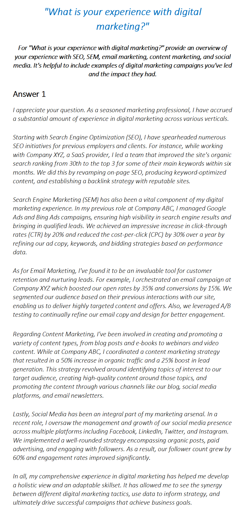 Marketing Manager Interview Questions & Answers