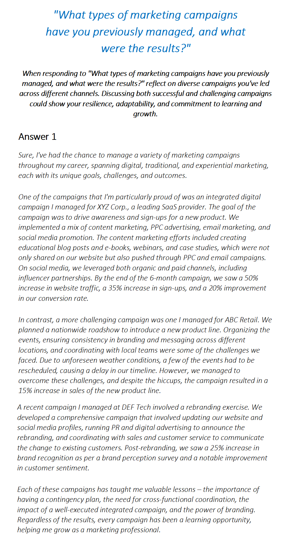 Marketing Manager Interview Questions & Answers