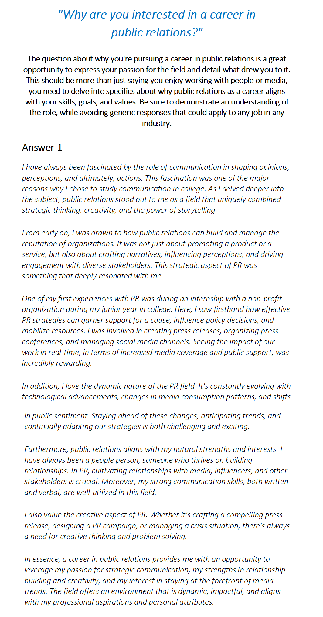 Public Relations Manager Interview Questions & Answers