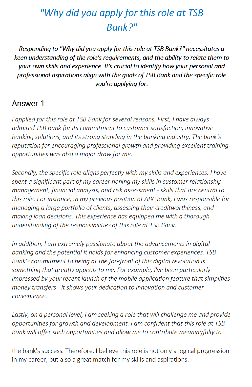 TSB Interview Questions & Answers