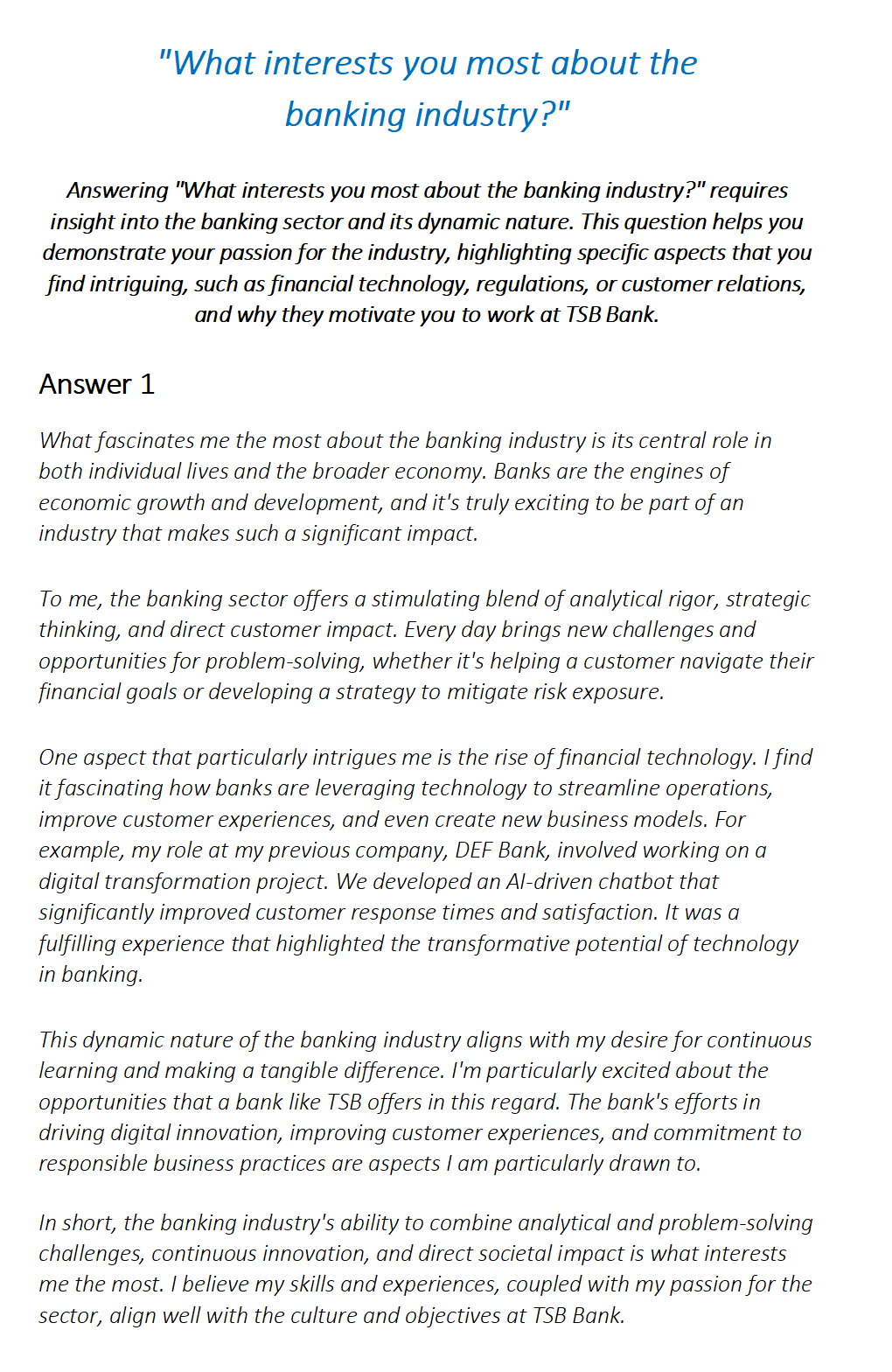 TSB Interview Questions & Answers