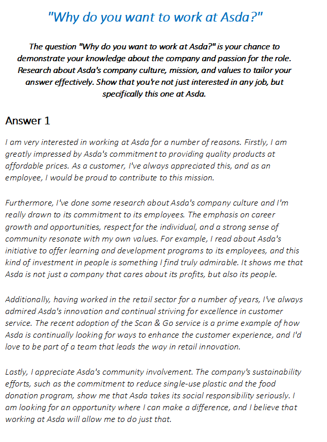 Asda Supermarket Interview Questions & Answers