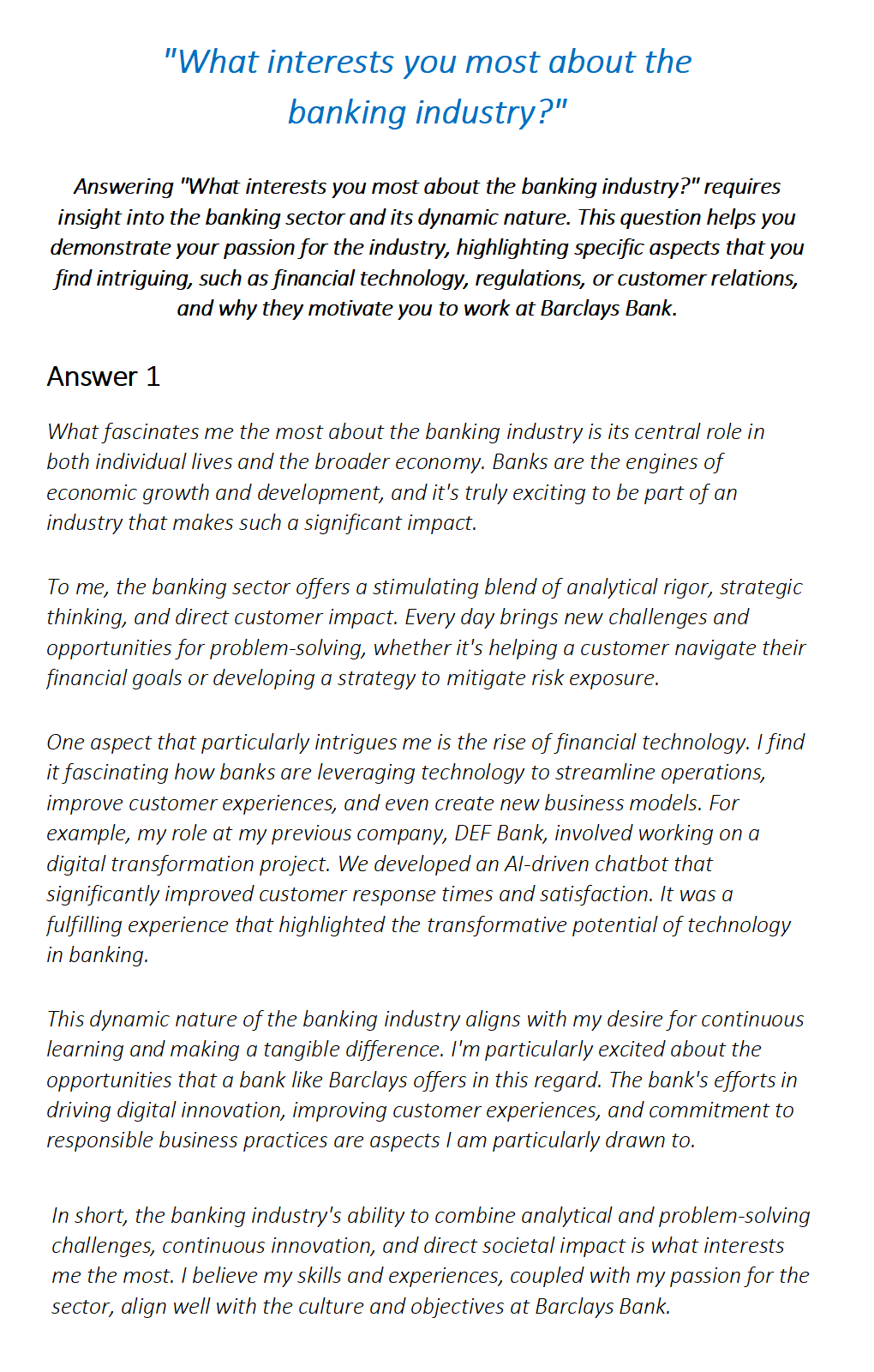Barclays Interview Questions & Answers