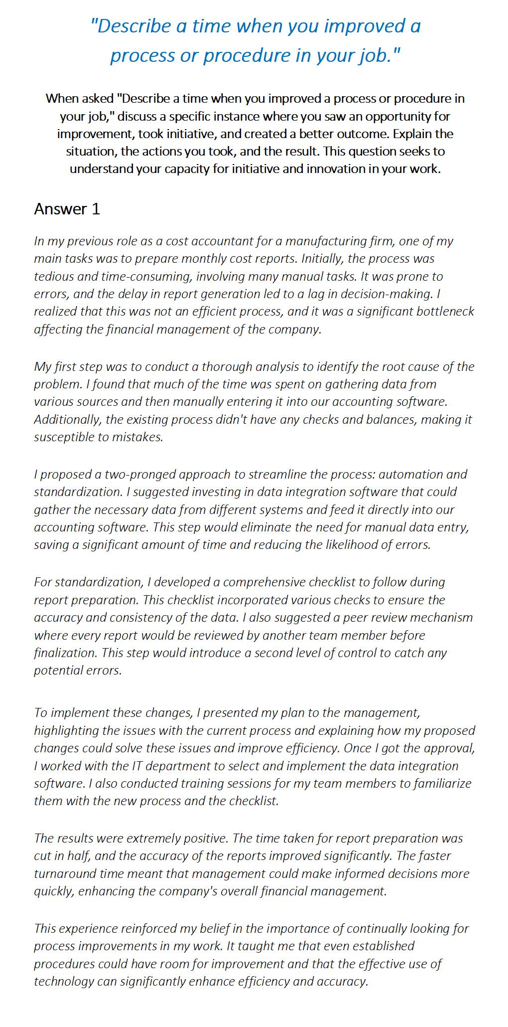 Cost Accountant Interview Questions & Answers