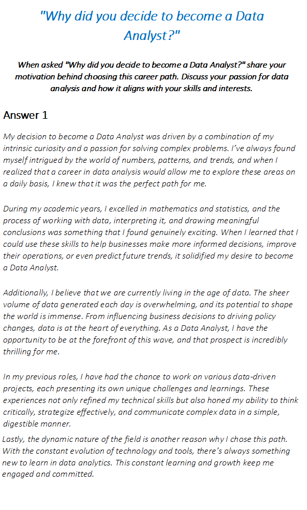Data Analyst Interview Questions & Answers