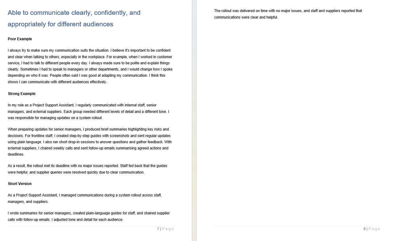 Executive Officer (EO) Grade Personal Statement Completion Guide + Example Statements