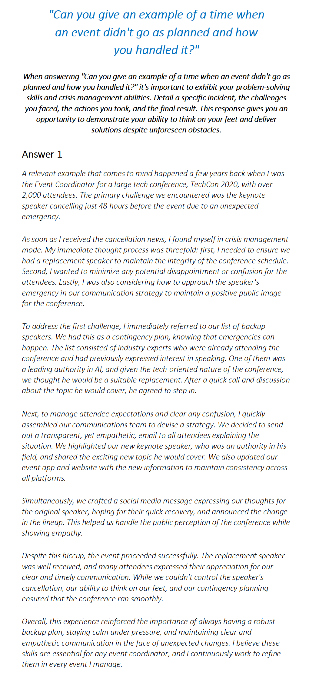 Event Coordinator Interview Questions & Answers