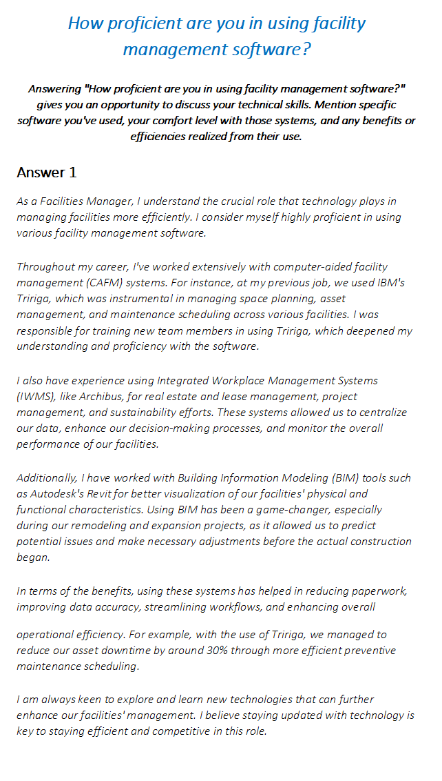 Facilities Manager Interview Questions & Answers