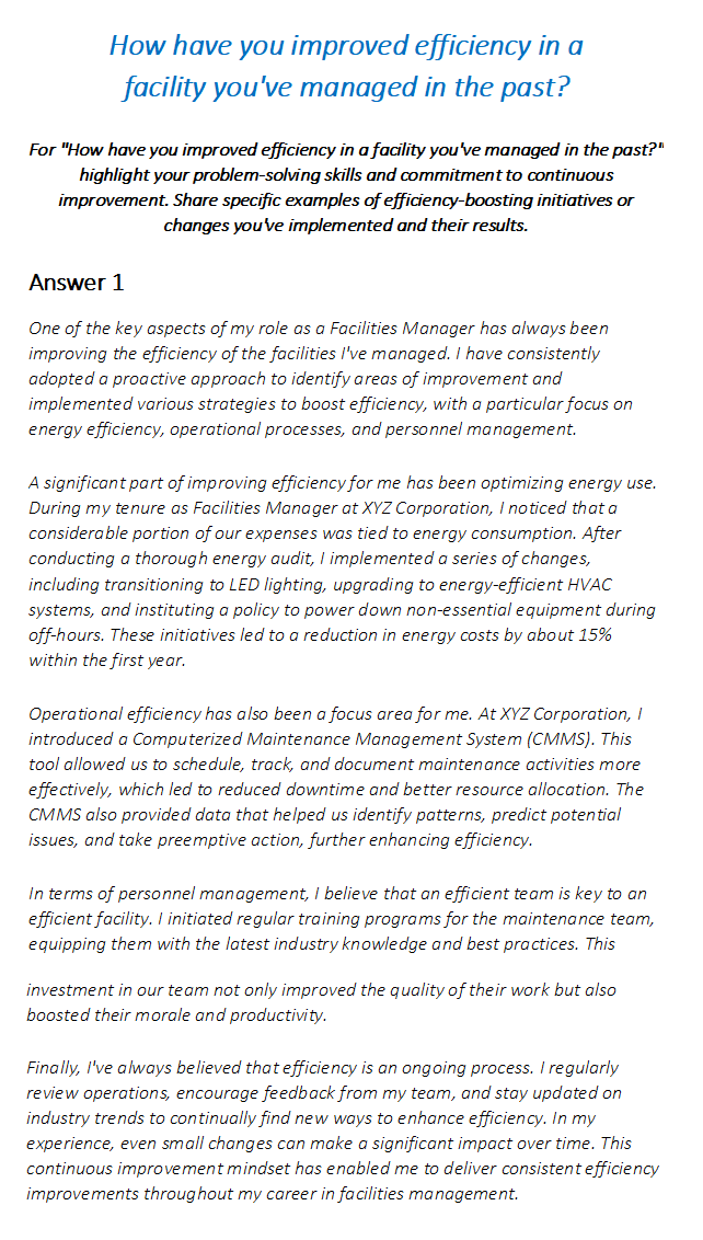 Facilities Manager Interview Questions & Answers