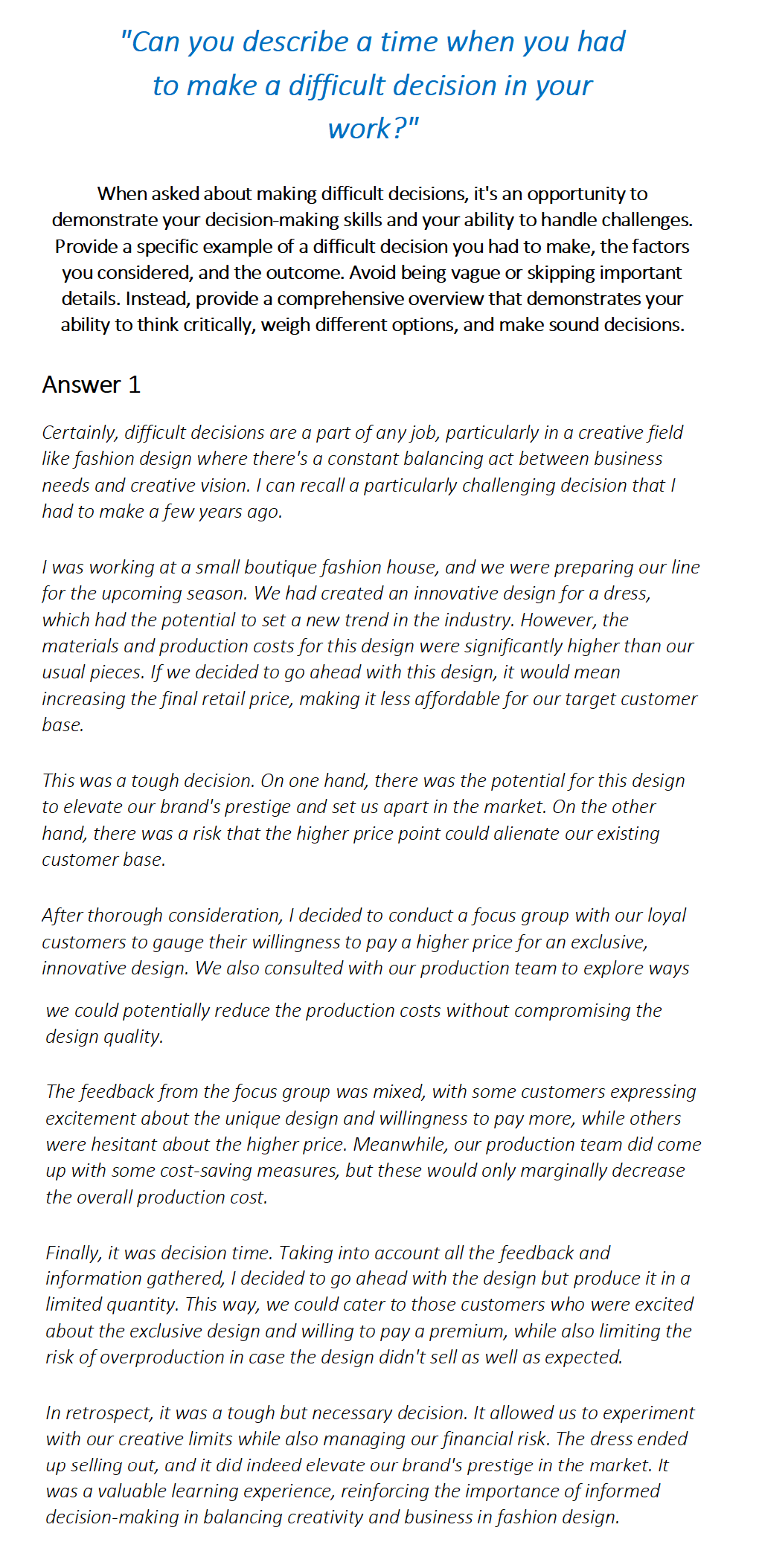 Fashion Designer Interview Questions & Answers
