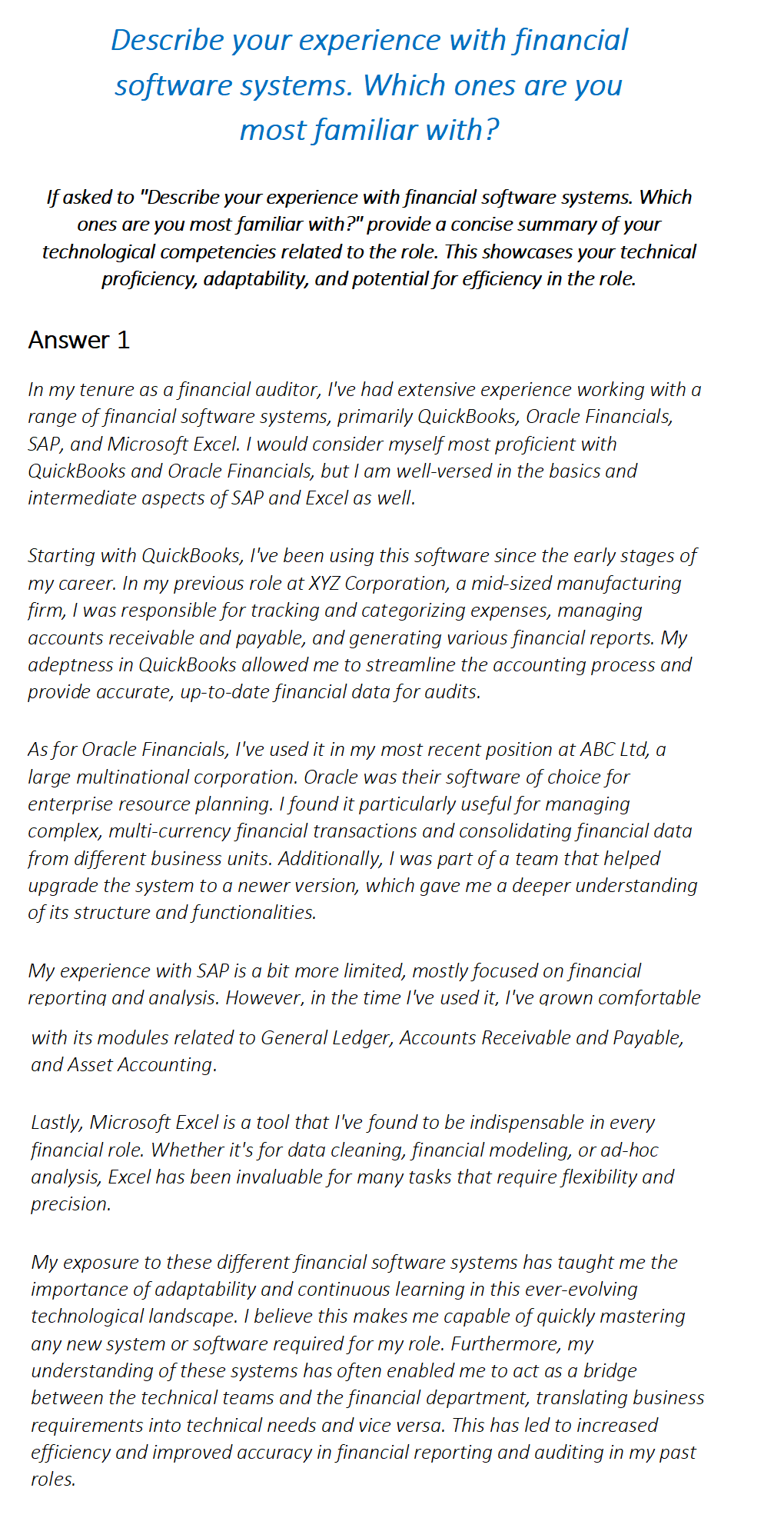 Financial Auditor Interview Questions & Answers
