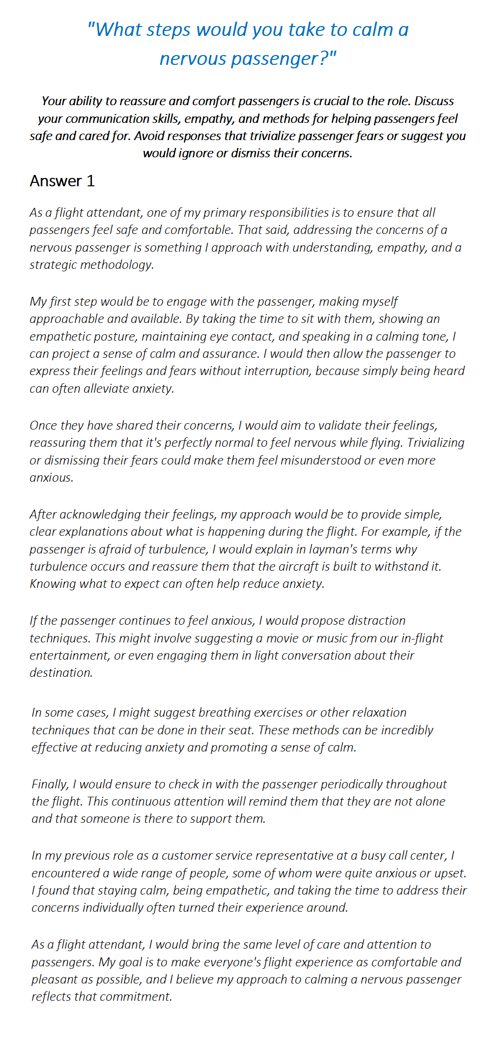 Flight Attendant Interview Questions & Answers