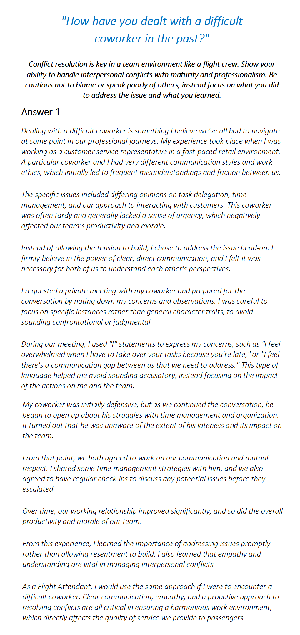 Flight Attendant Interview Questions & Answers