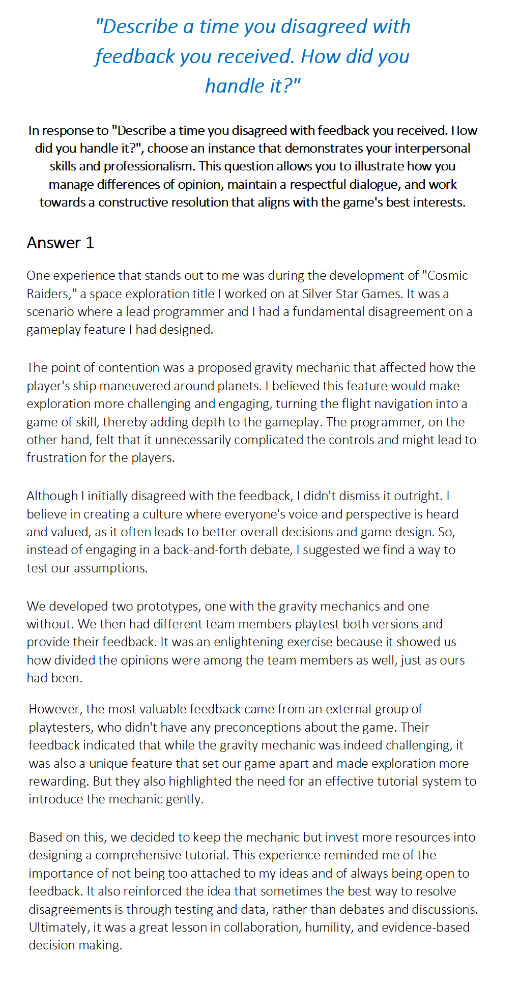 Game Designer Interview Questions & Answers