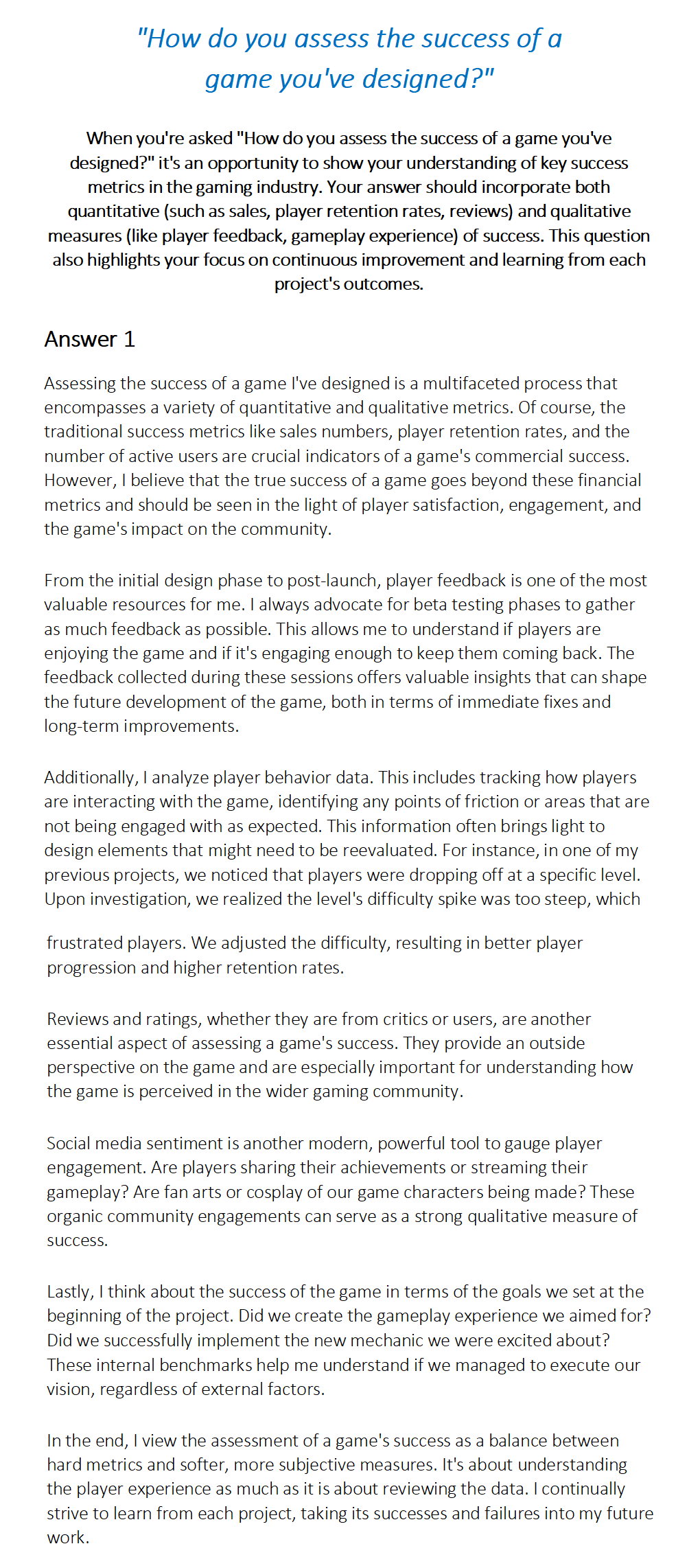 Game Designer Interview Questions & Answers