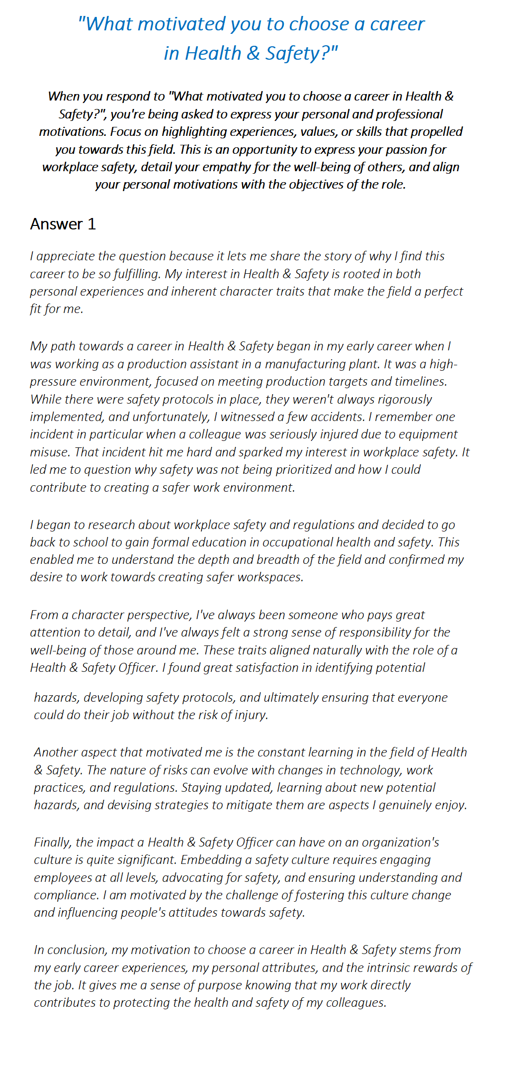 Health & Safety Officer Interview Questions & Answers