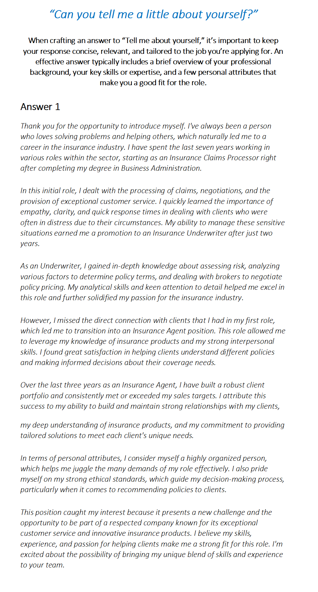 Insurance Agent Interview Questions & Answers