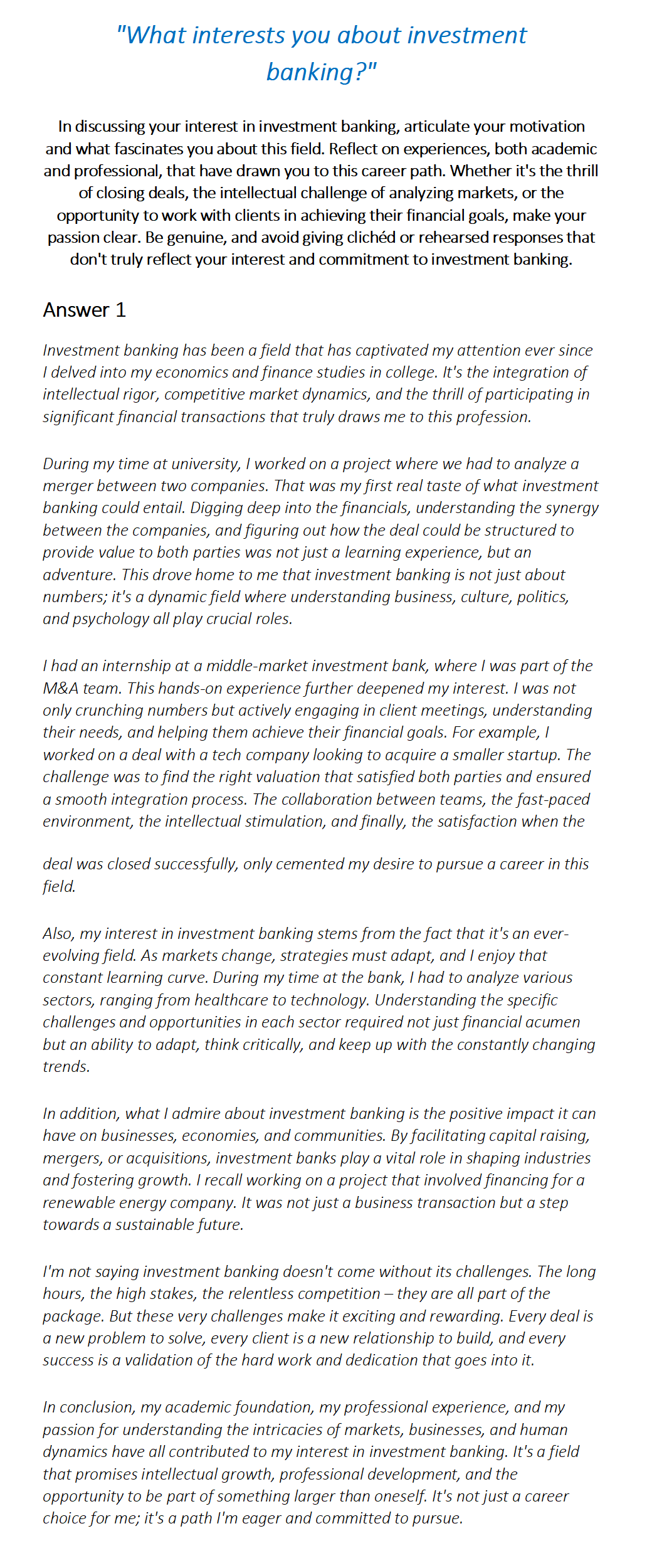 Investment Banker Interview Questions & Answers