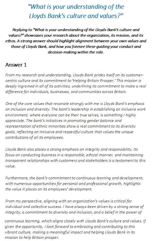 Lloyds Bank Interview Questions & Answers