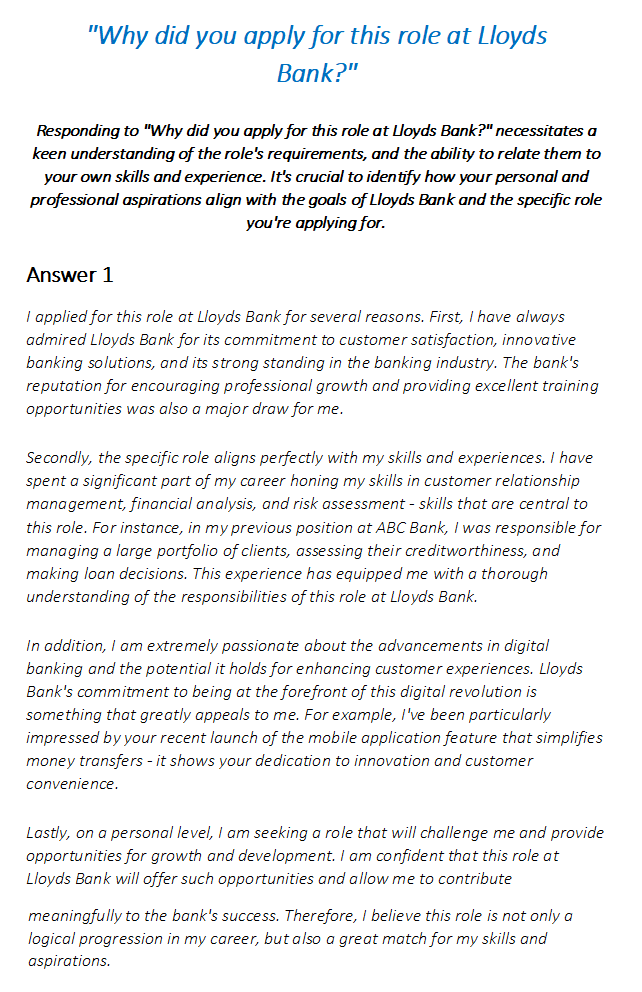 Lloyds Bank Interview Questions & Answers