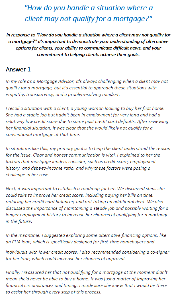 Mortgage Advisor Interview Questions & Answers