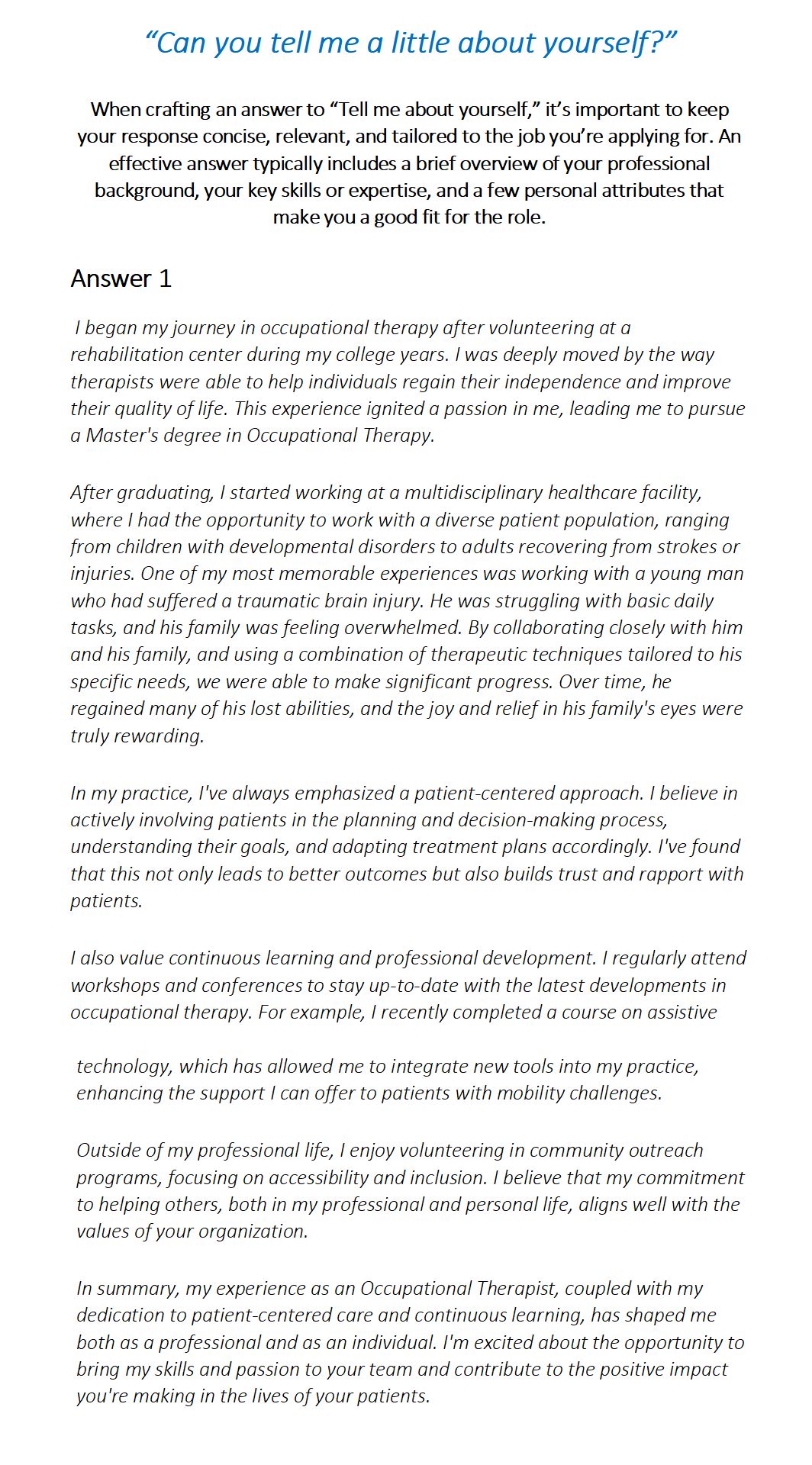 Occupational Therapist Interview Questions & Answers