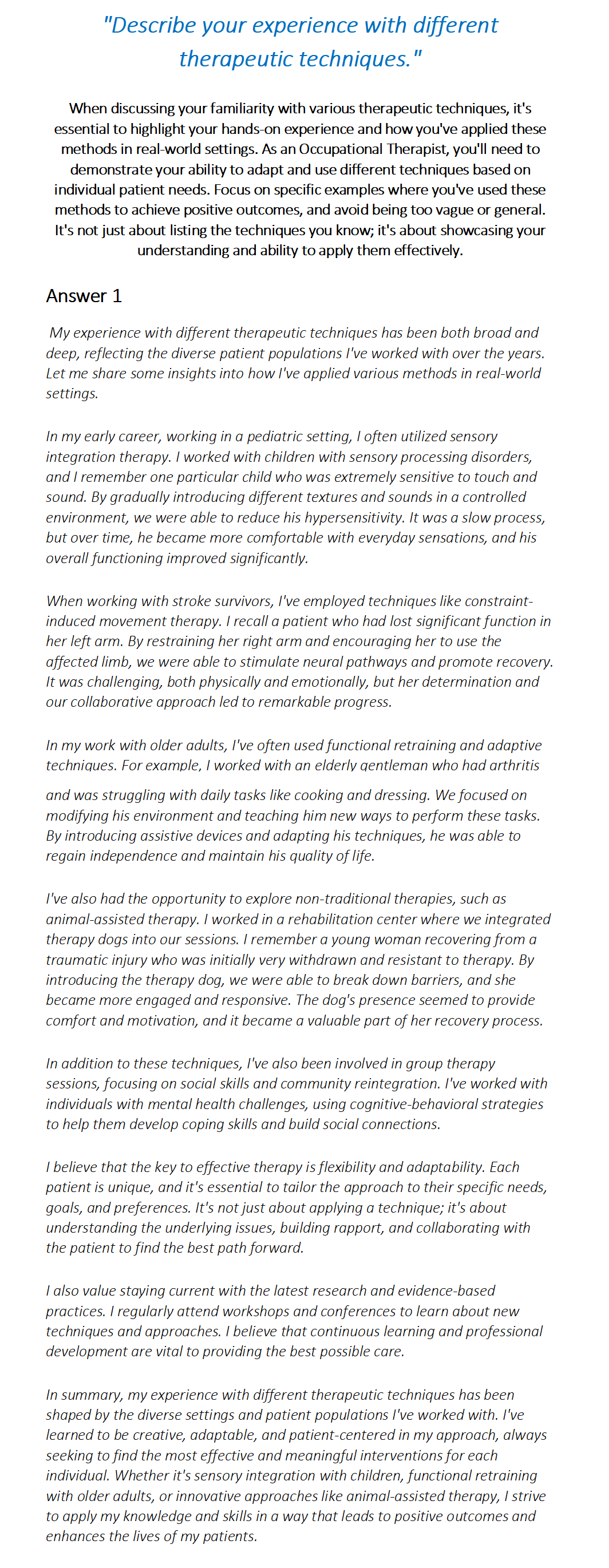 Occupational Therapist Interview Questions & Answers