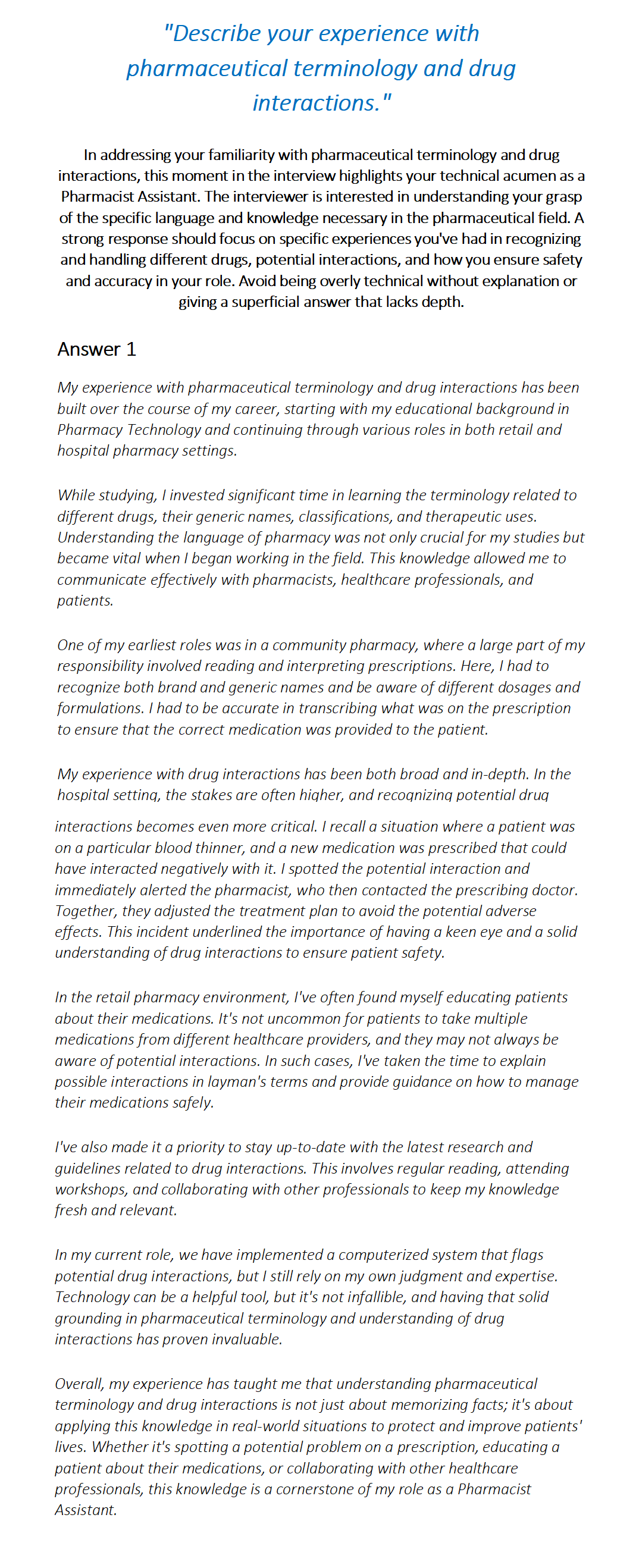 Pharmacist Assistant Interview Questions & Answers