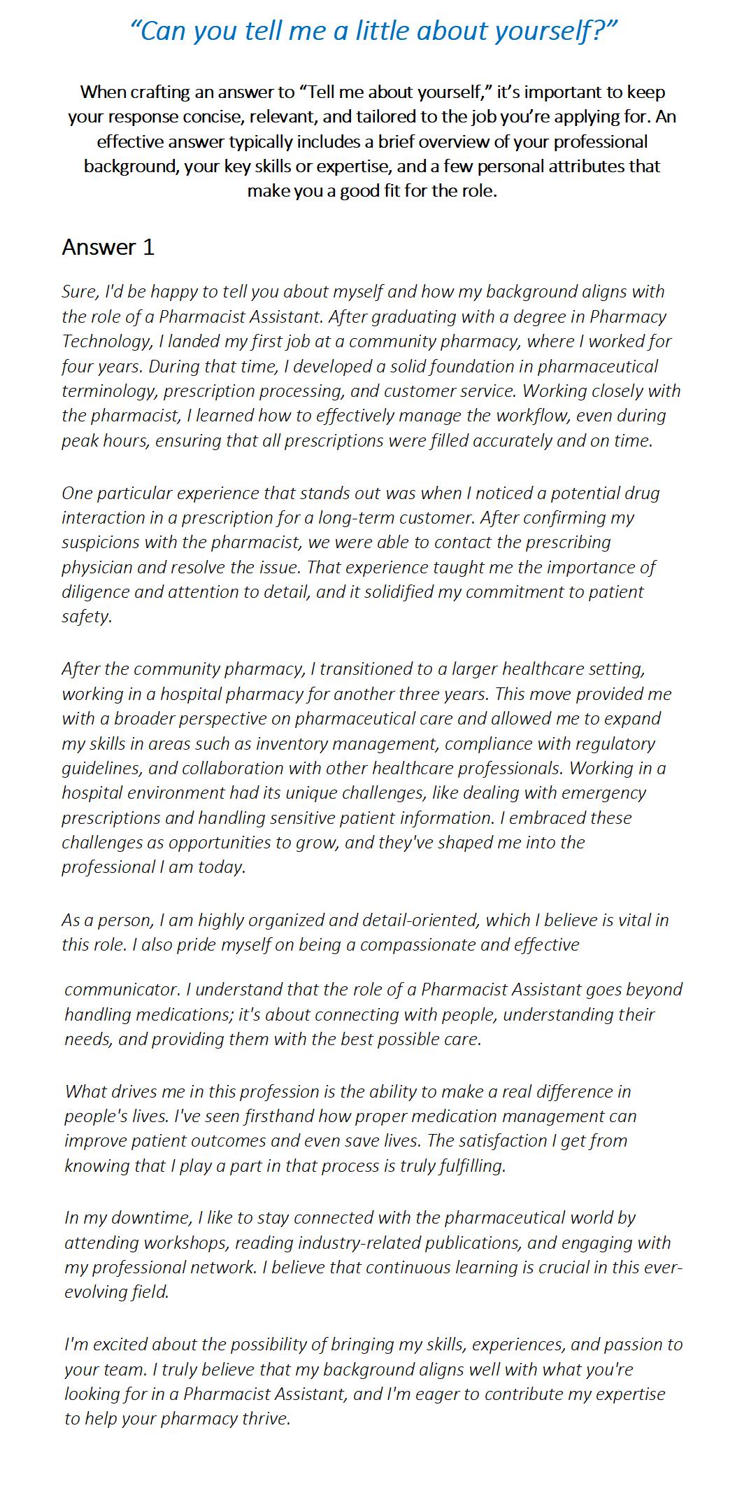 Pharmacist Assistant Interview Questions & Answers