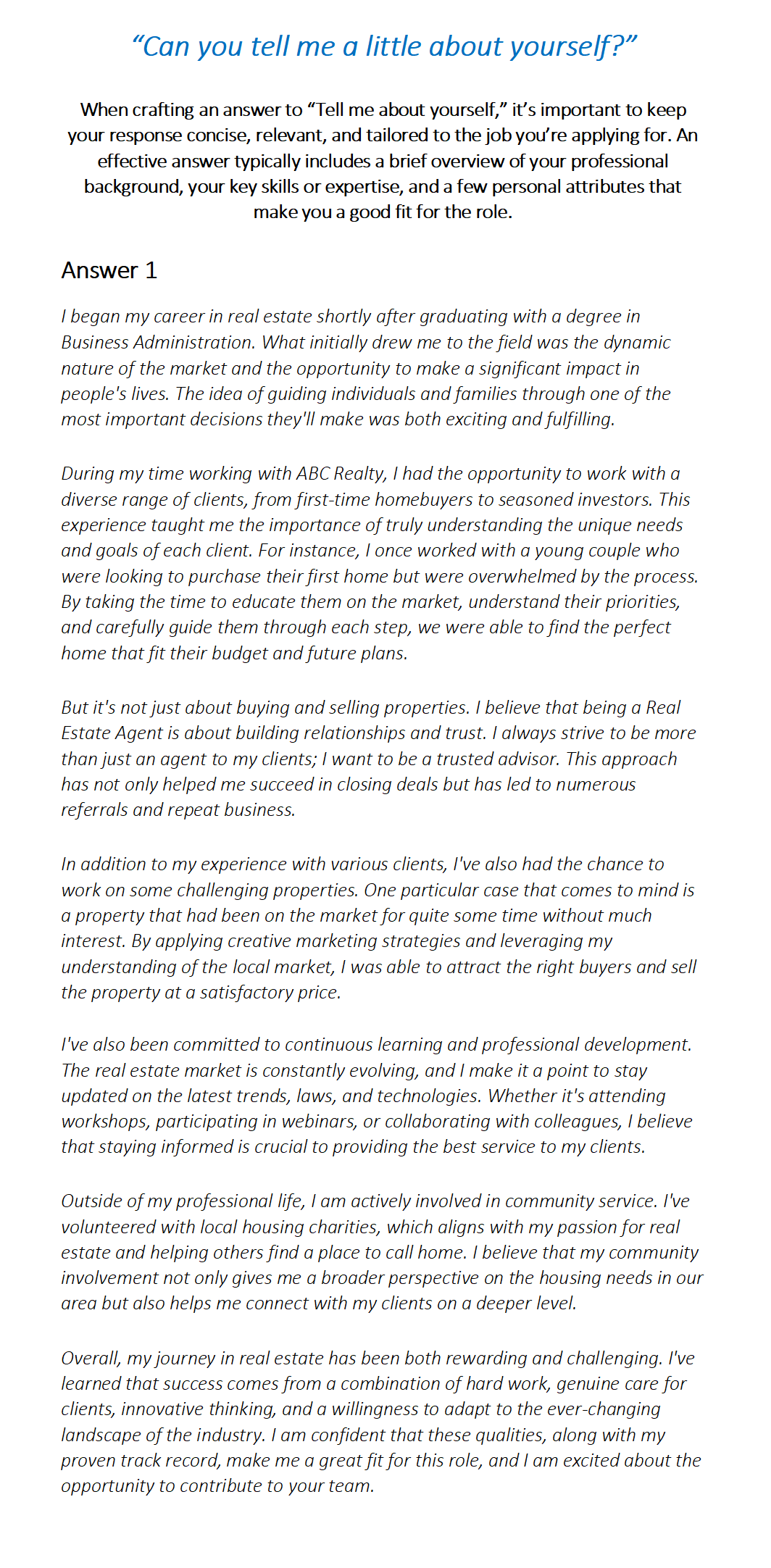 Real Estate Agent Interview Questions & Answers