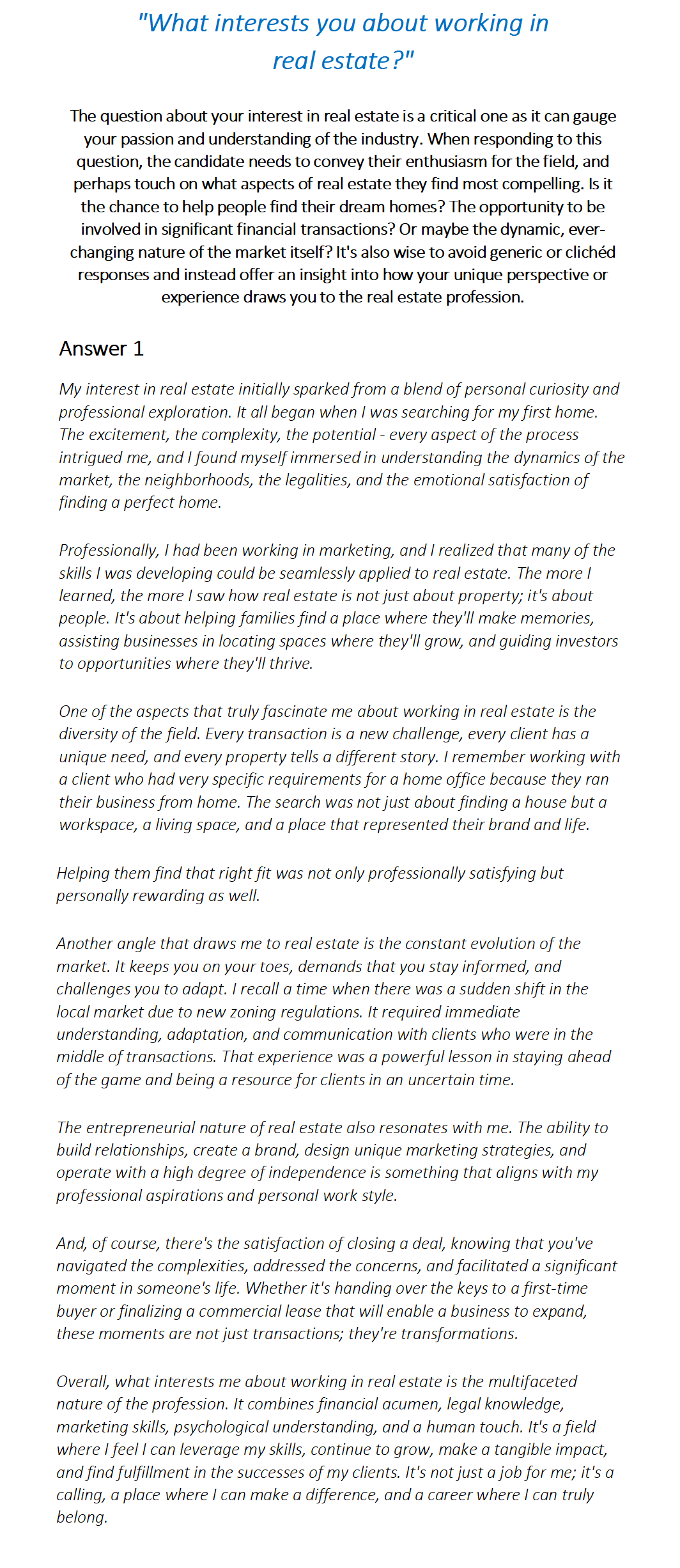 Real Estate Agent Interview Questions & Answers