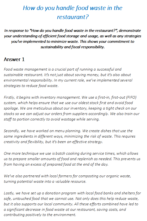 Restaurant Manager Interview Questions & Answers