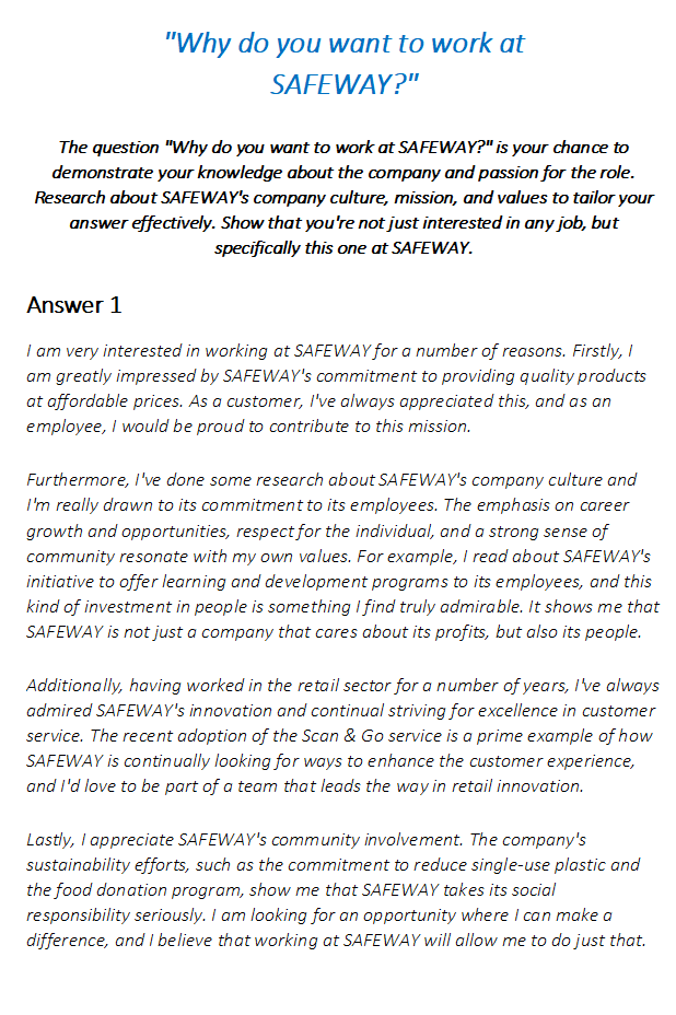Safeway Interview Questions & Answers