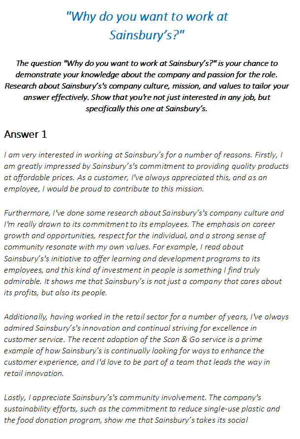Sainsbury's Interview Questions & Answers