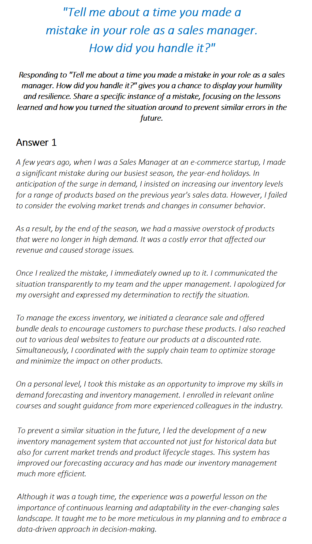 Sales Manager Interview Questions & Answers