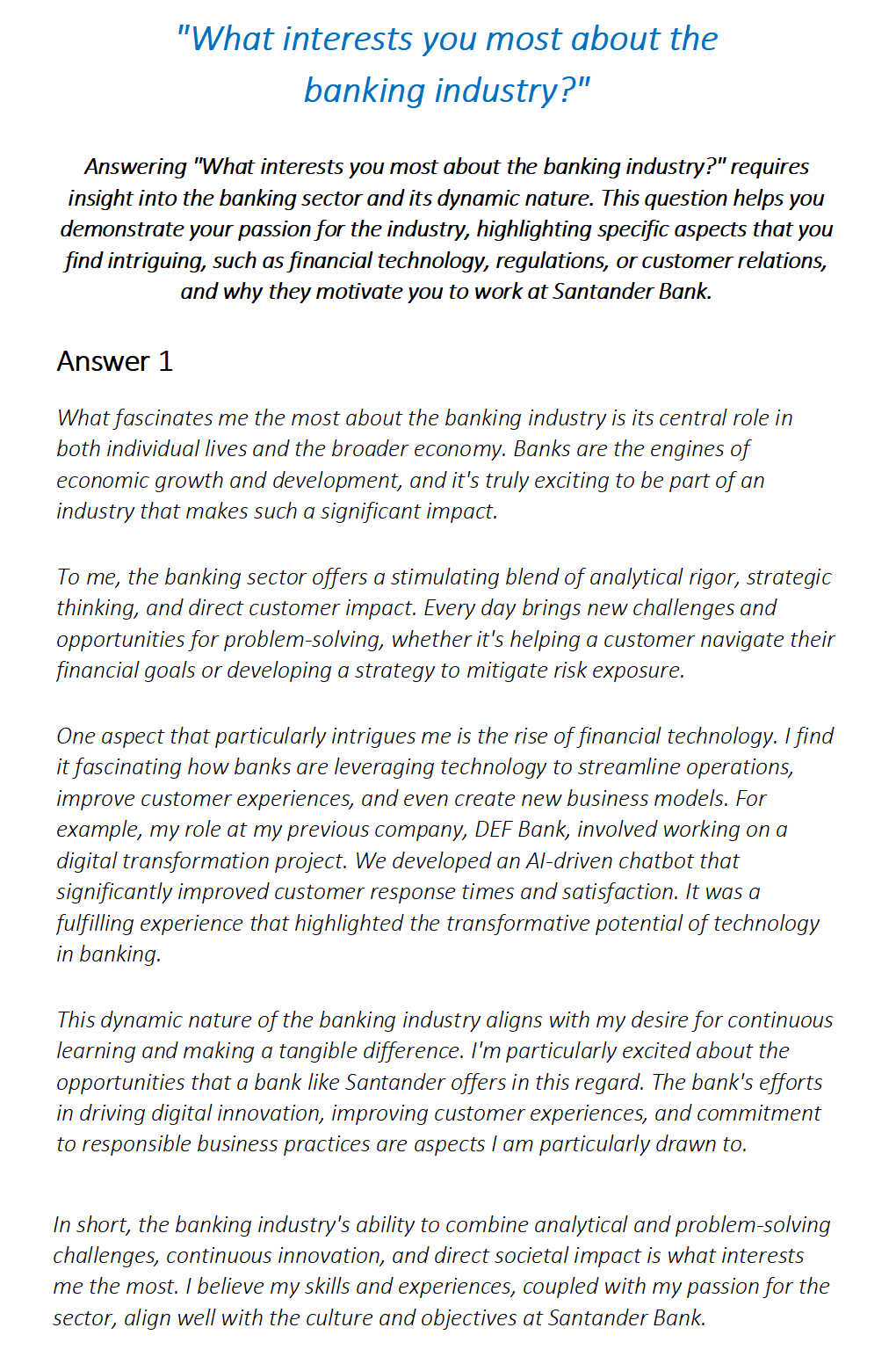 Santander Bank Interview Questions & Answers