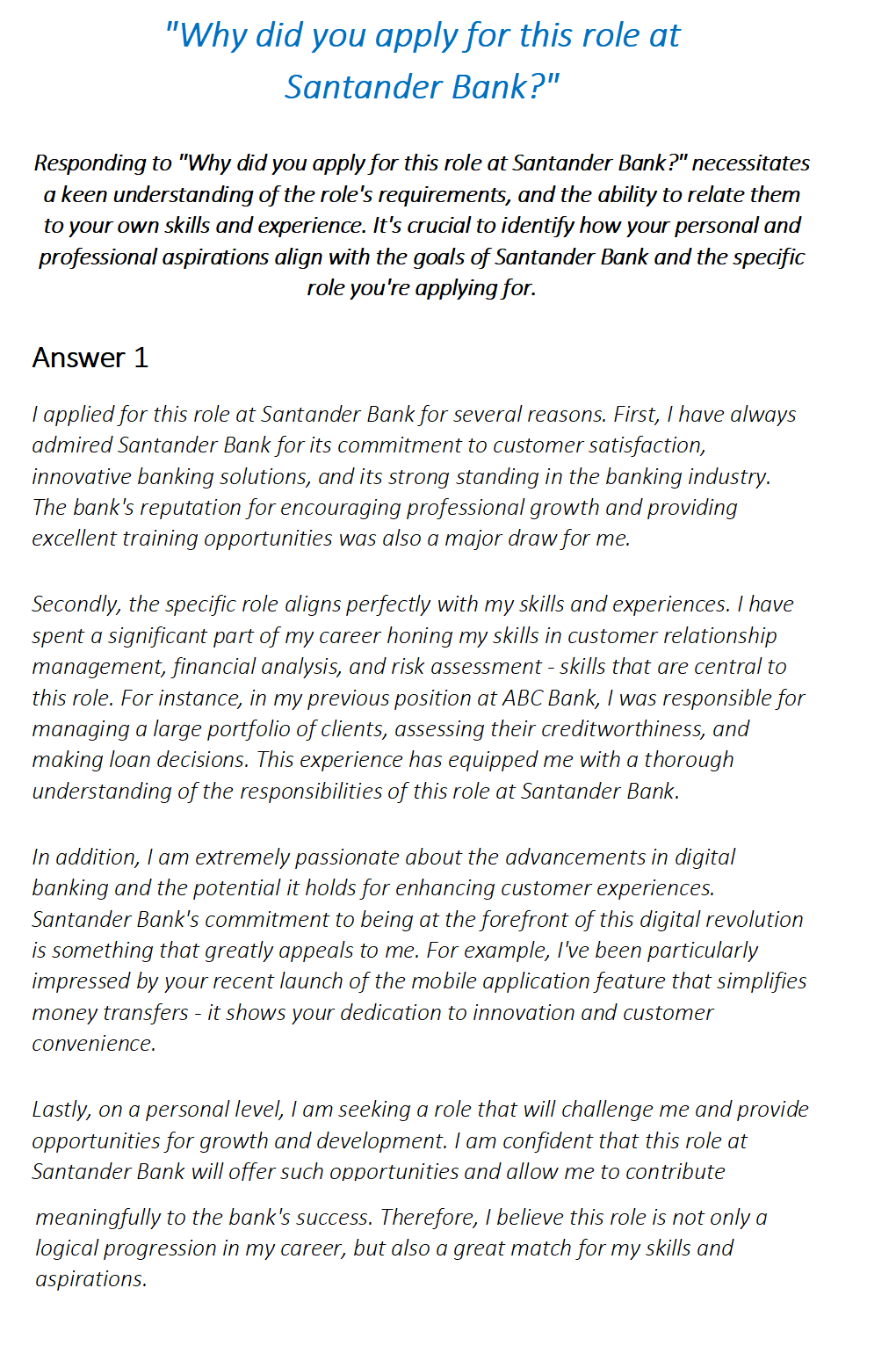 Santander Bank Interview Questions & Answers