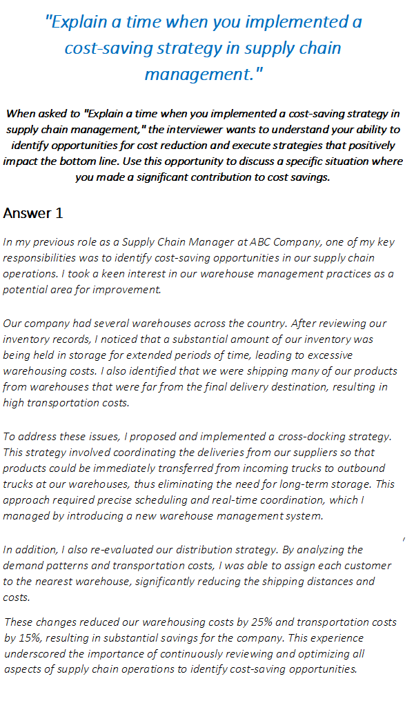 Supply Chain Manager Interview Questions & Answers