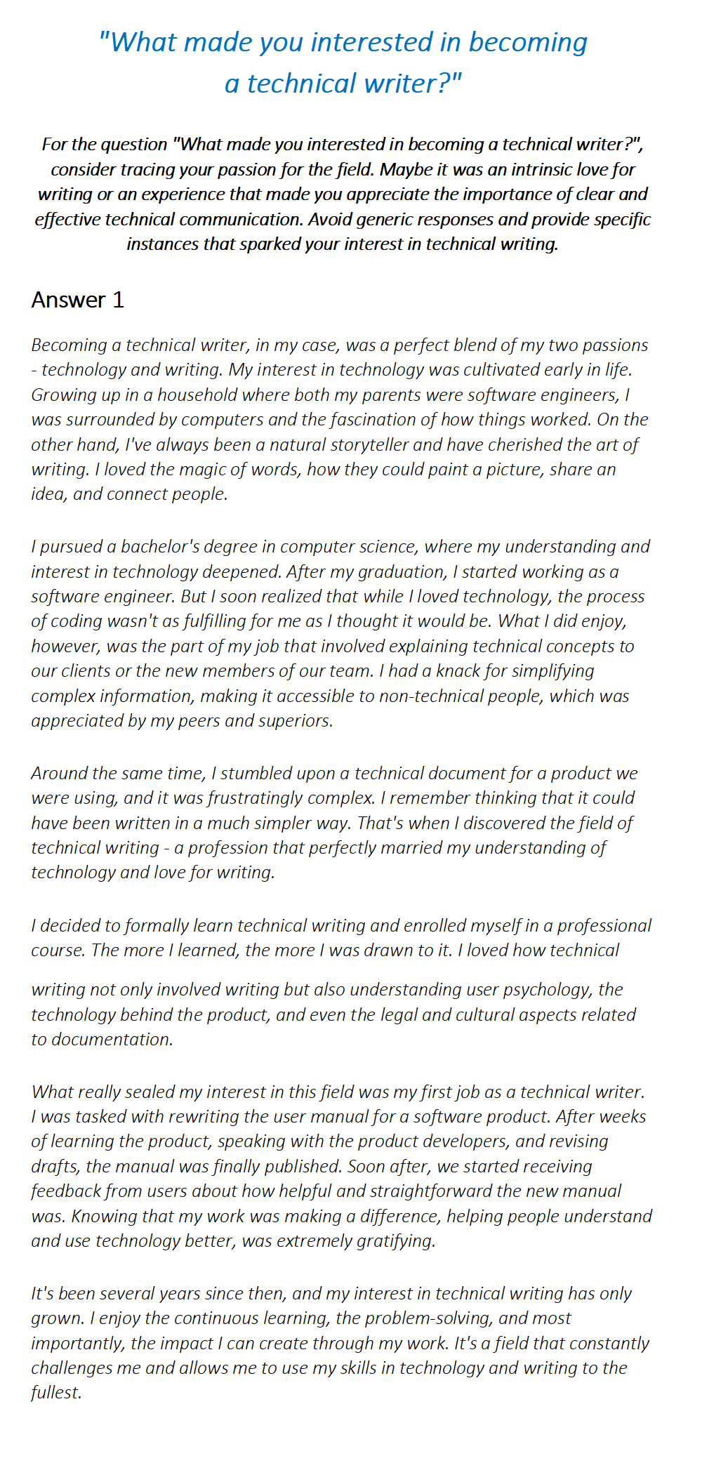 Technical Writer Interview Questions & Answers