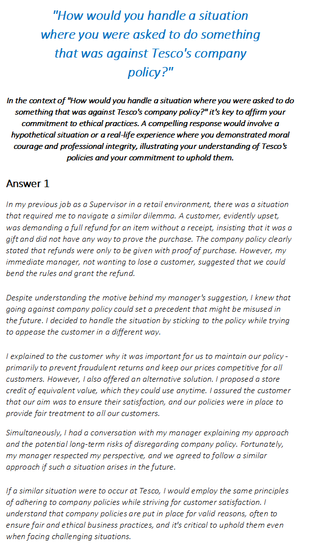 Tesco Interview Questions & Answers