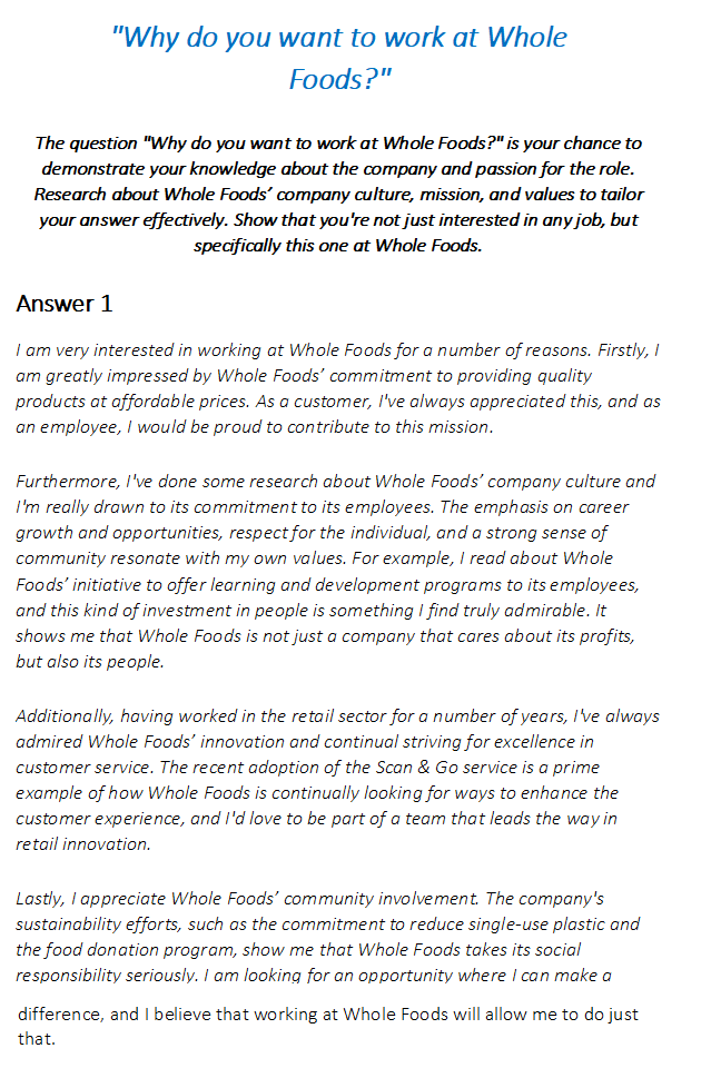 Whole Foods Interview Questions & Answers
