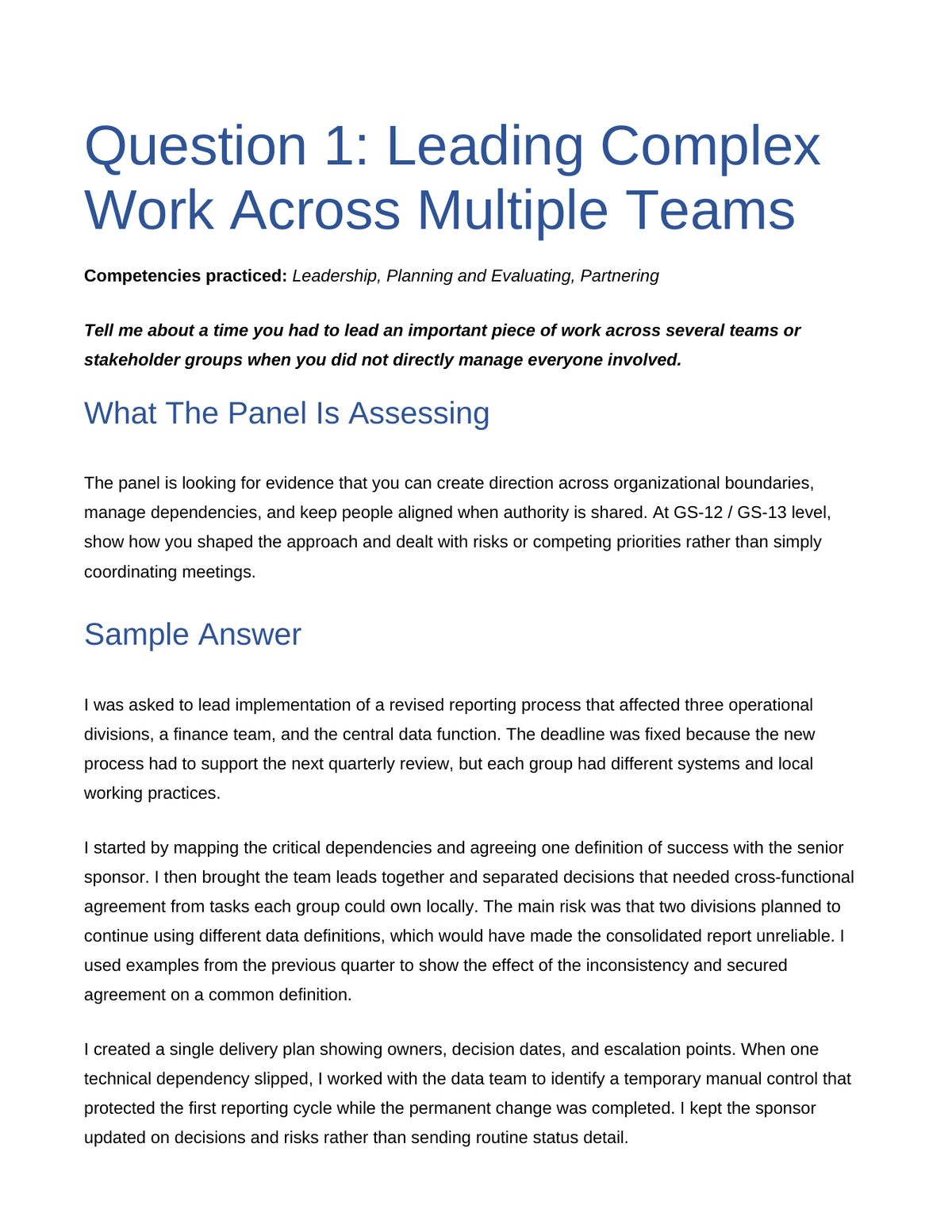 Example GS-12 / GS-13 federal interview answer from the guide