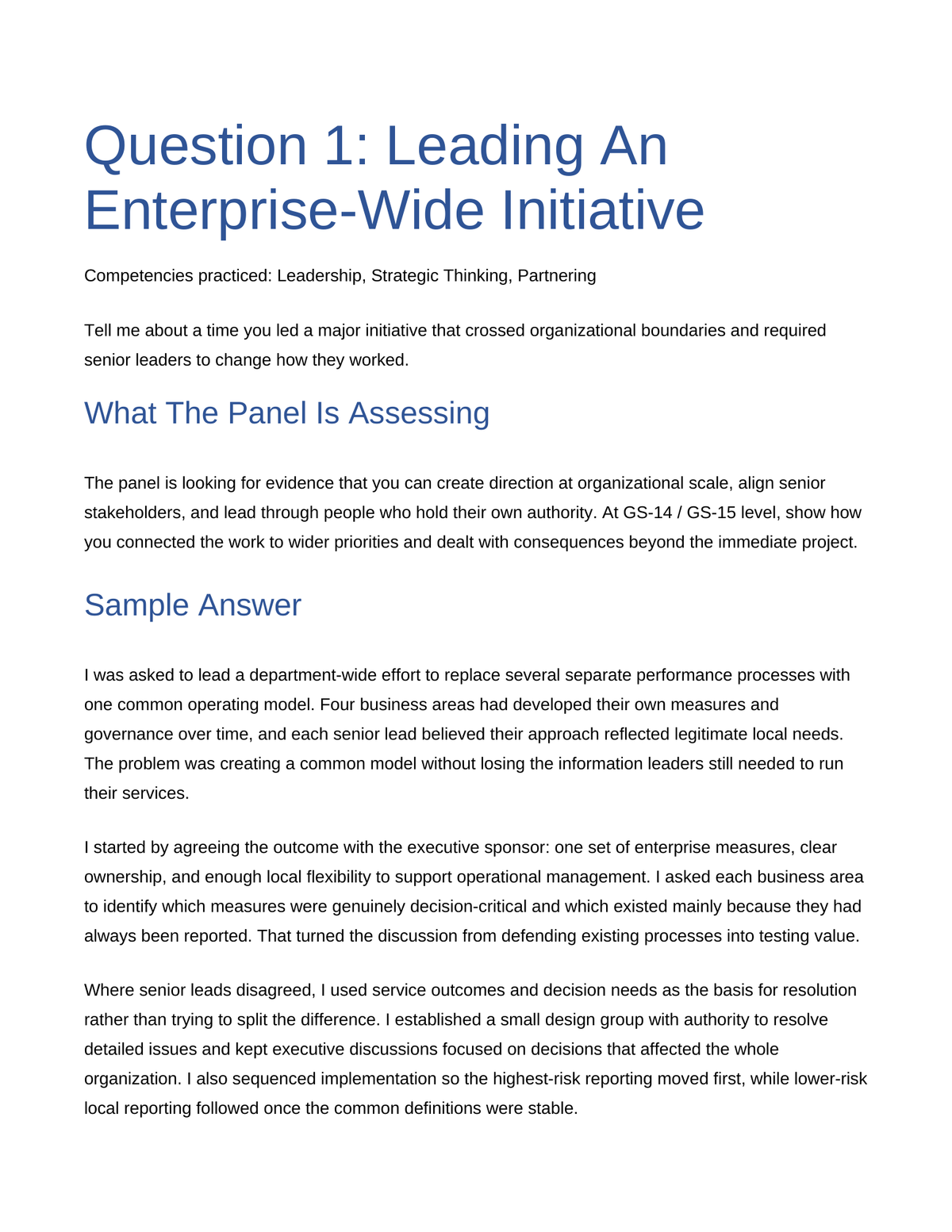 Example GS-14 / GS-15 federal interview answer from the guide