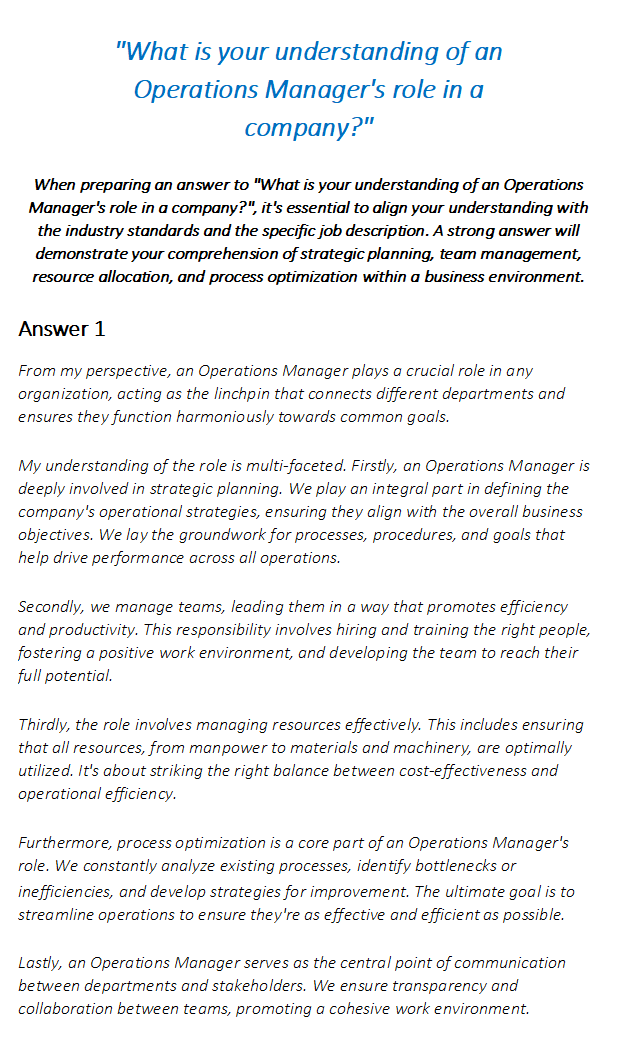 Operations Manager Interview Questions & Answers