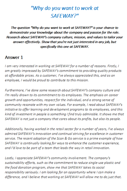 Safeway Interview Questions & Answers